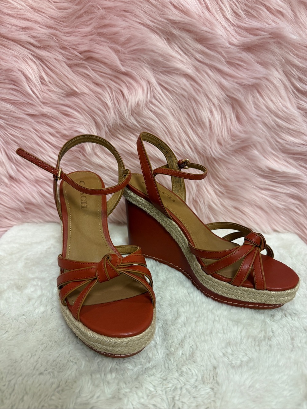 Coach Rust Wedge Sandals with Ankle Strap